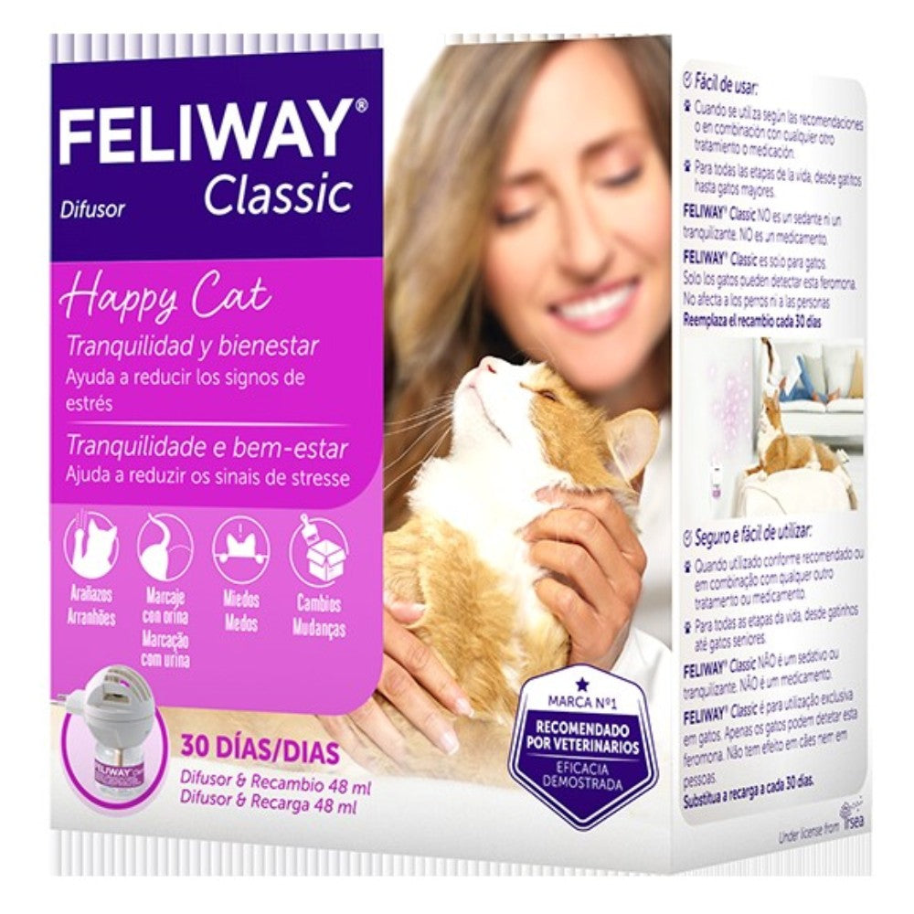 Feliway Classic Difusor + 48 ML - Controla Estrés y Ansiedad de Gatos