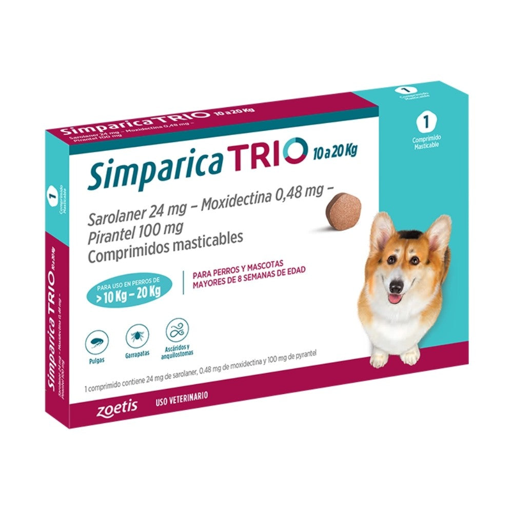 SIMPARICA TRIO Perros 10-20 KG: Antiparasitario de Máxima Eficacia