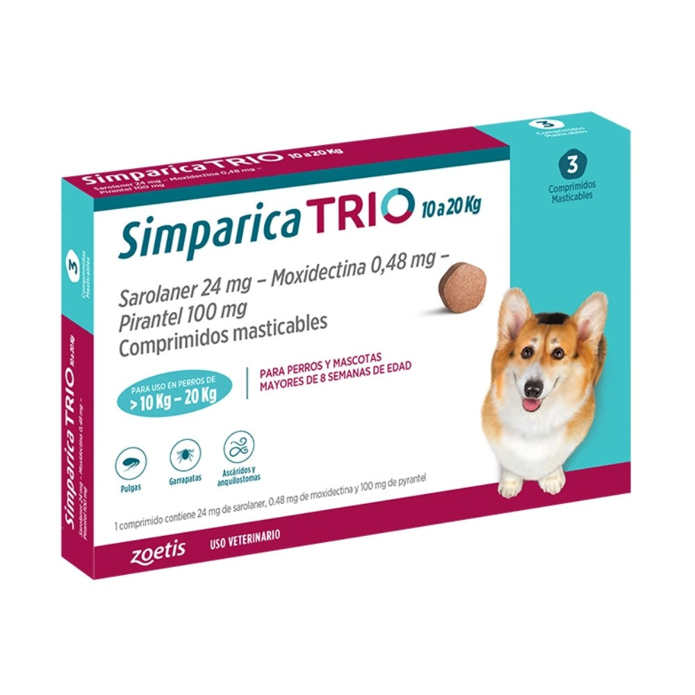 SIMPARICA TRIO Perros 10-20 KG: Antiparasitario de Máxima Eficacia