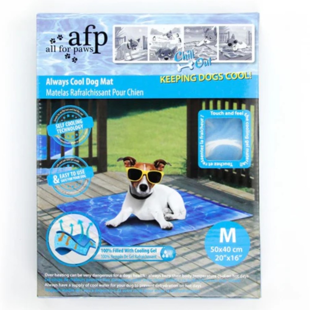 Detalle de la caja AFP Chill Out Mat talla M, manta de gel refrescante fácil de usar y limpiar para perros en Chile ya mismo