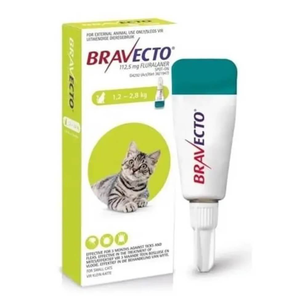 Caja pipeta Bravecto para gatos pequeños de 1,2 a 2,8 kg, antiparasitario tópico contra pulgas y garrapatas por hasta 3 meses