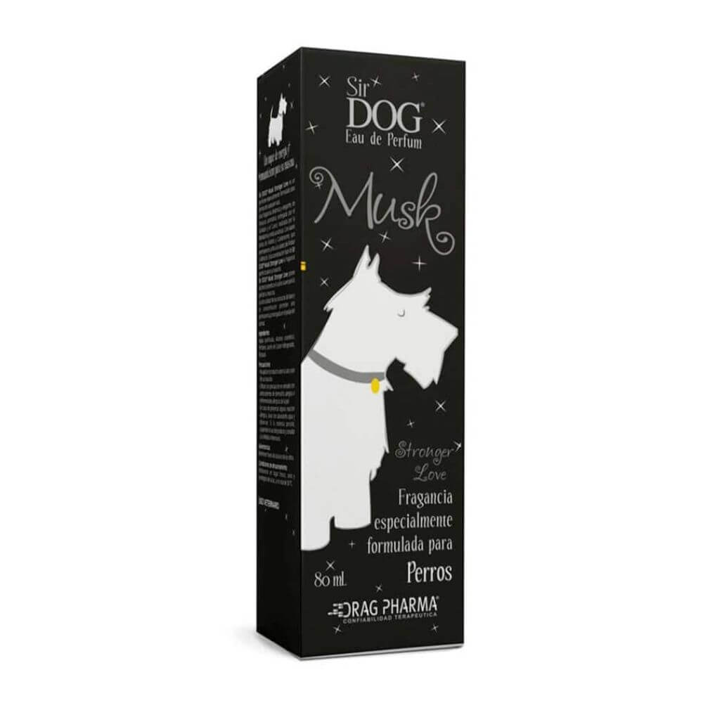 Perfume canino Sir Dog Musk Stronger Love Drag Pharma 80ml, fragancia para perros con aroma duradero en elegante caja negra