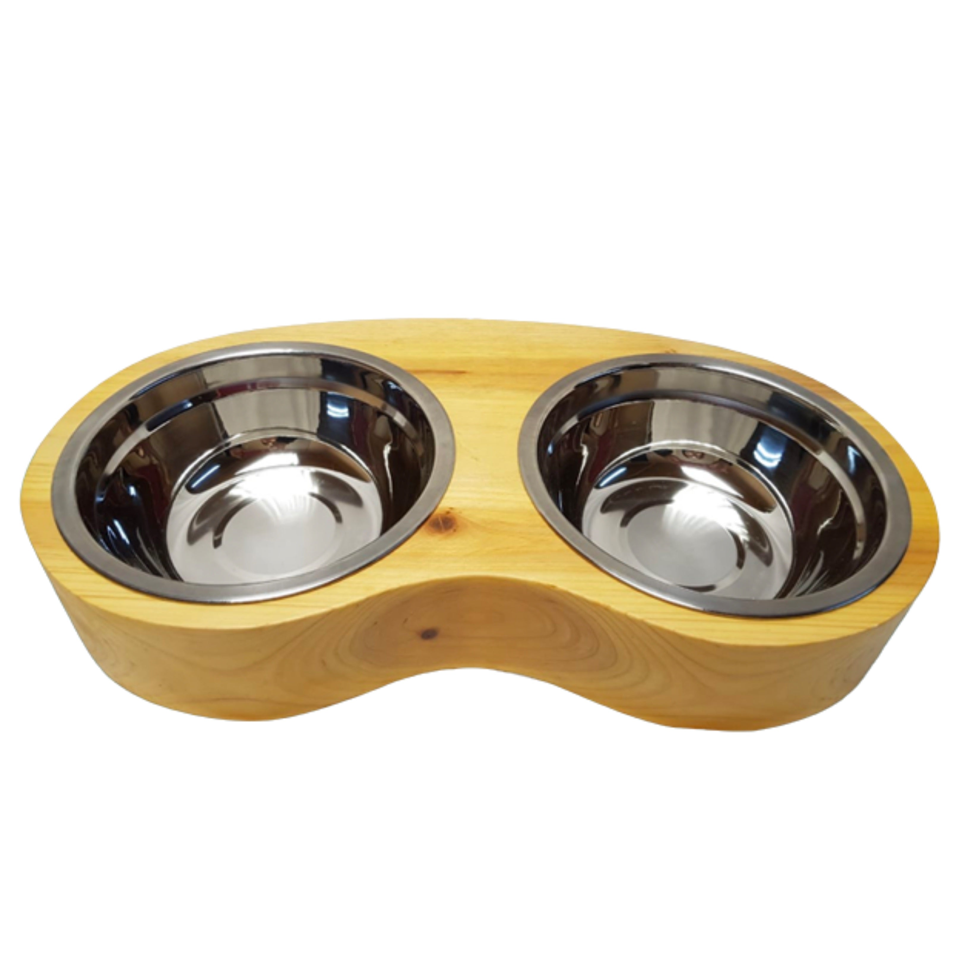 Comedero Bambú Doble para Perros y Gatos con platos de acero inoxidable removibles, base sustentable de madera beige y diseño top