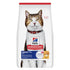 Saco frontal de alimento seco para gatos senior Hill's Science Diet sabor pollo, con la foto de un gato blanco y romano. Tecnología E.A.T.
