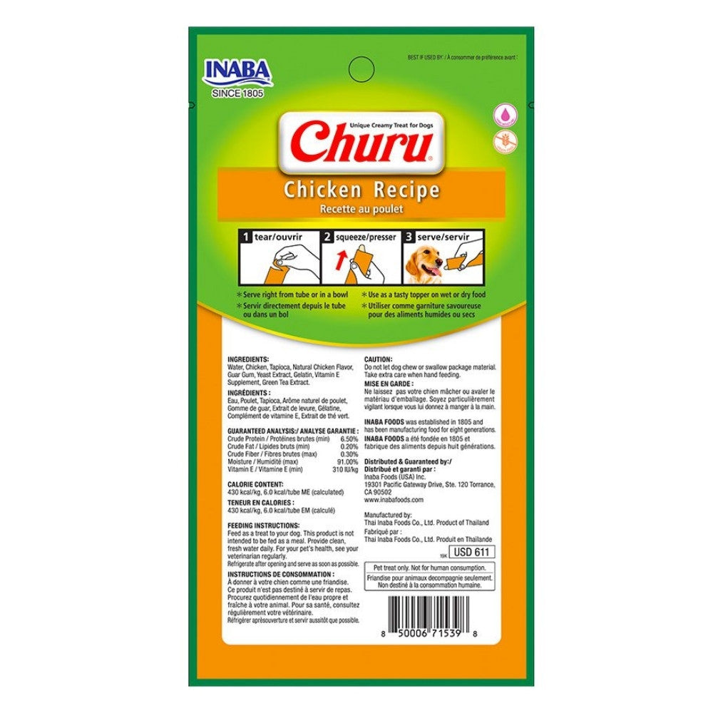 Análisis de composición del premio líquido Churu para perros receta de pollo, instrucciones de cómo servir el producto en casa
