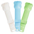 Cucharas exprimidoras de snacks líquidos para gatos colores blanco, azul pastel y verde claro, mostradas en vertical sobre fondo blanco