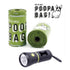 Dispensador de bolsas caca perros con linterna LED integrada y repuestos Poopa Bag, pack práctico para caminatas nocturnas con tu perro