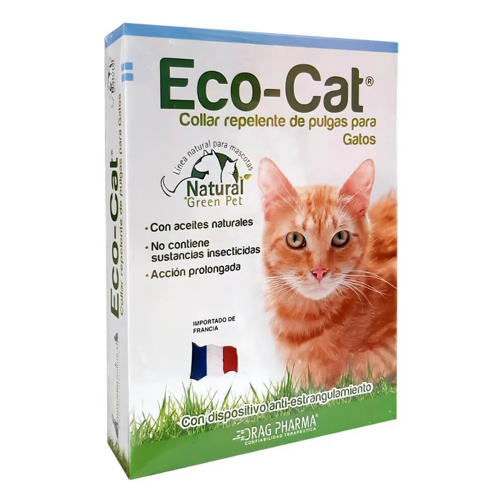Caja de collar Eco-Cat de Drag Pharma para el control de pulgas para gatos; fórmula natural de larga duración y ajuste seguro