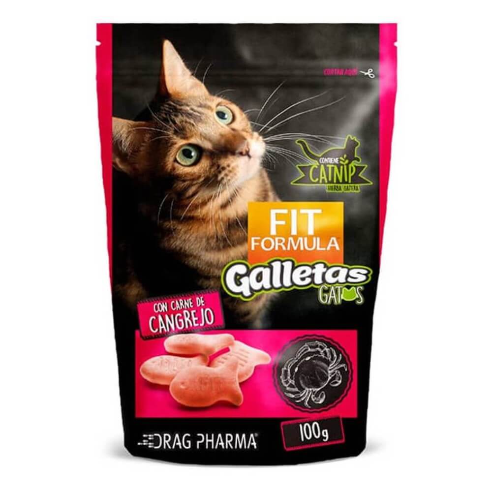 Envase de Fit Formula Galletas Gato Cangrejo 100 gr, snacks funcionales con Taurina, Vitamina E y Catnip para gatos adultos y gatitos