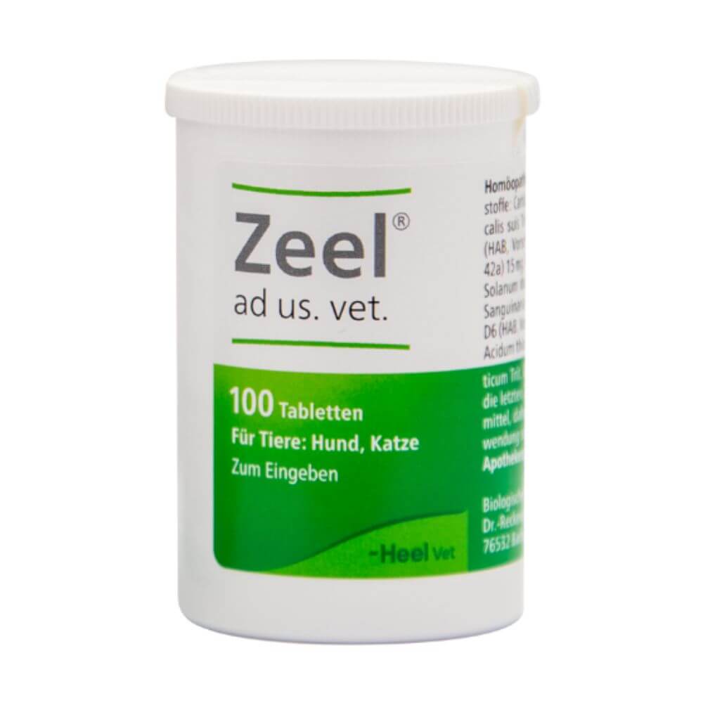 Frasco de Zeel ad us. vet. Heel de 100 tabletas, soporte articular para tratar la artrosis y mejorar la movilidad en perros y gatos