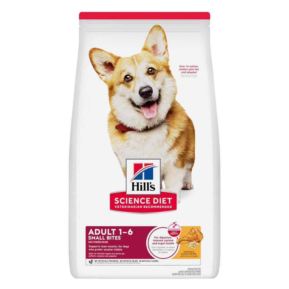 Bolsa frontal de Hills Science Diet Adulto Small Bites, el alimento ideal de Hills Perro Adulto Pollo de fácil ingesta para tu mascota