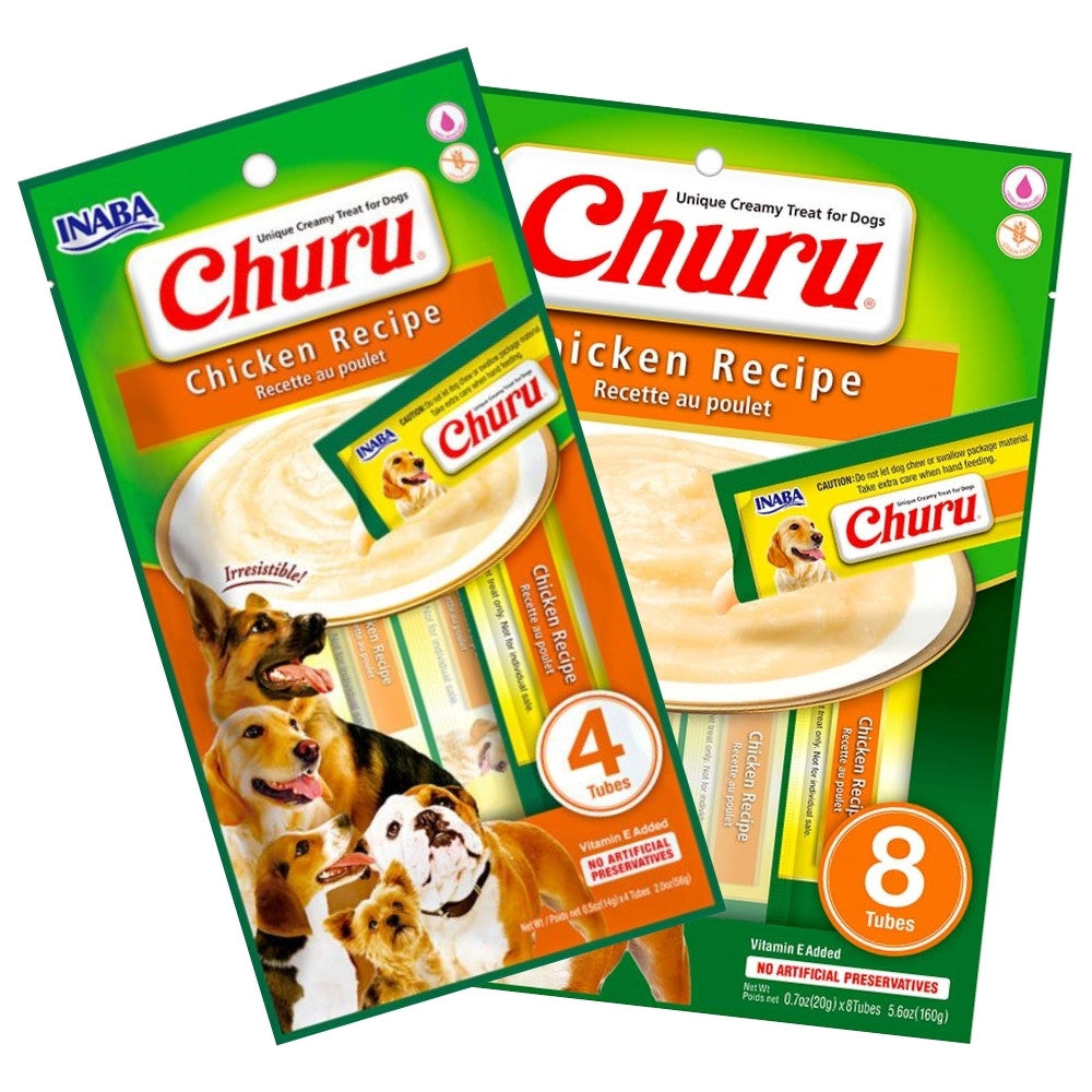 Churu para perros receta pollo INABA de 4 y 8 tubos, snacks líquidos naturales con antioxidantes para perros de toda raza
