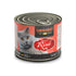 Latas Leonardo Cat Food comida húmeda abre fácil, gato gris en etiqueta rojo-negra y texto “Reich an Rind” al centro del envase