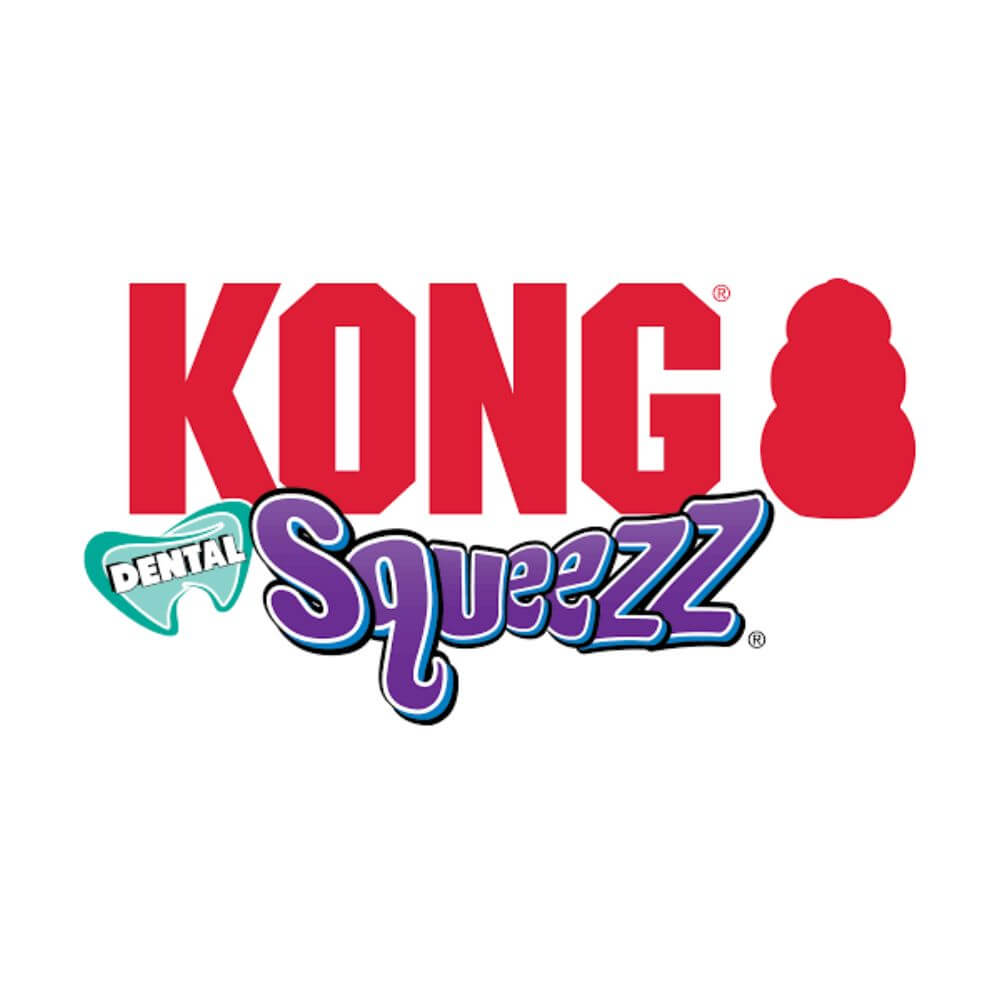 Logotipo oficial KONG Dental Squeezz, marca líder en juguetes interactivos de goma, la salud bucal y entretenimiento de perros