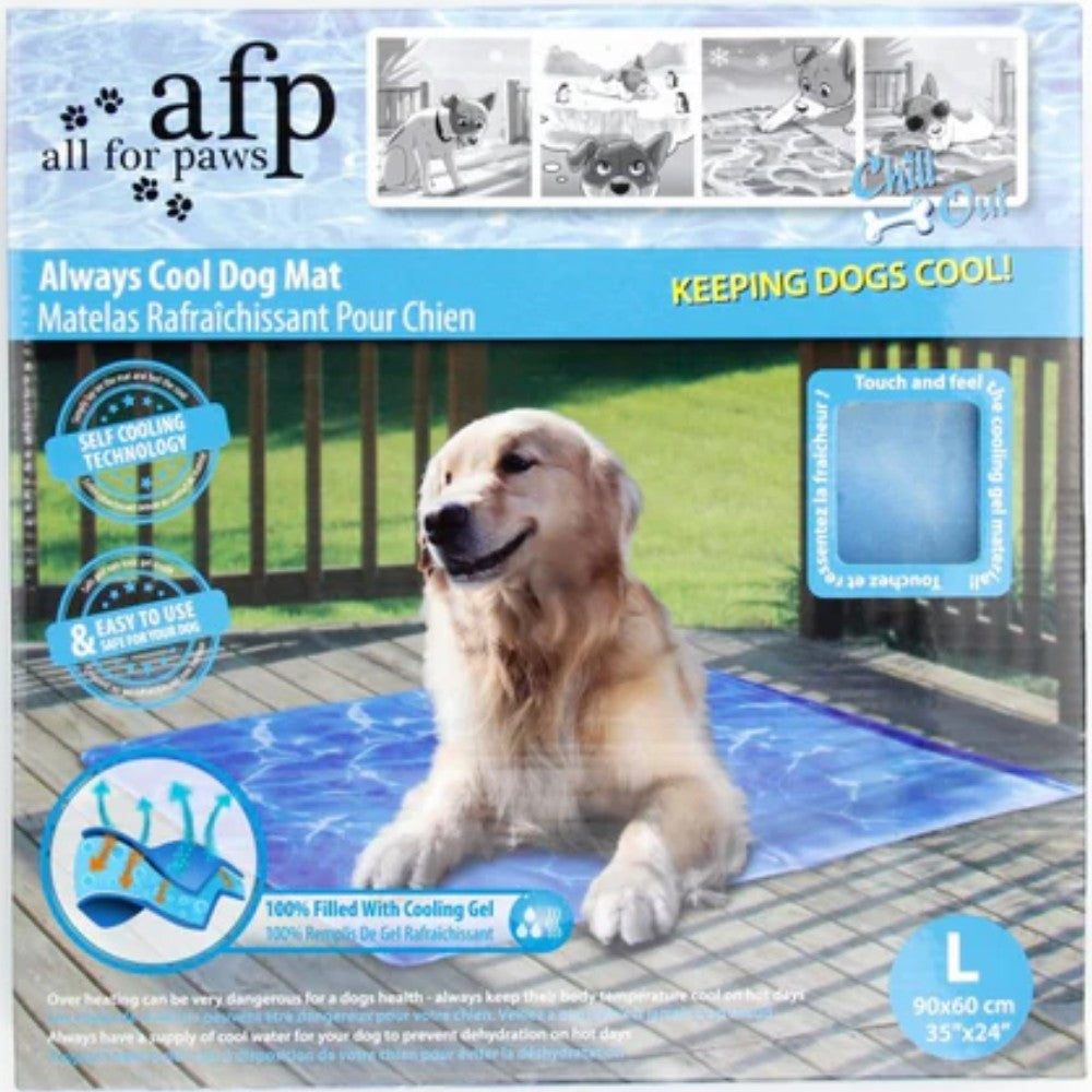 Frente caja All For Paws (AFP) Chill Out Mat talla L, alfombra de gel refrescante segura y no tóxica para perros de raza grande