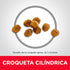 Infografía de Hill's Science Diet Gato Senior que muestra pellets cilíndricos para gato de tamaño aproximado de 6.7 por 6.5 milímetros