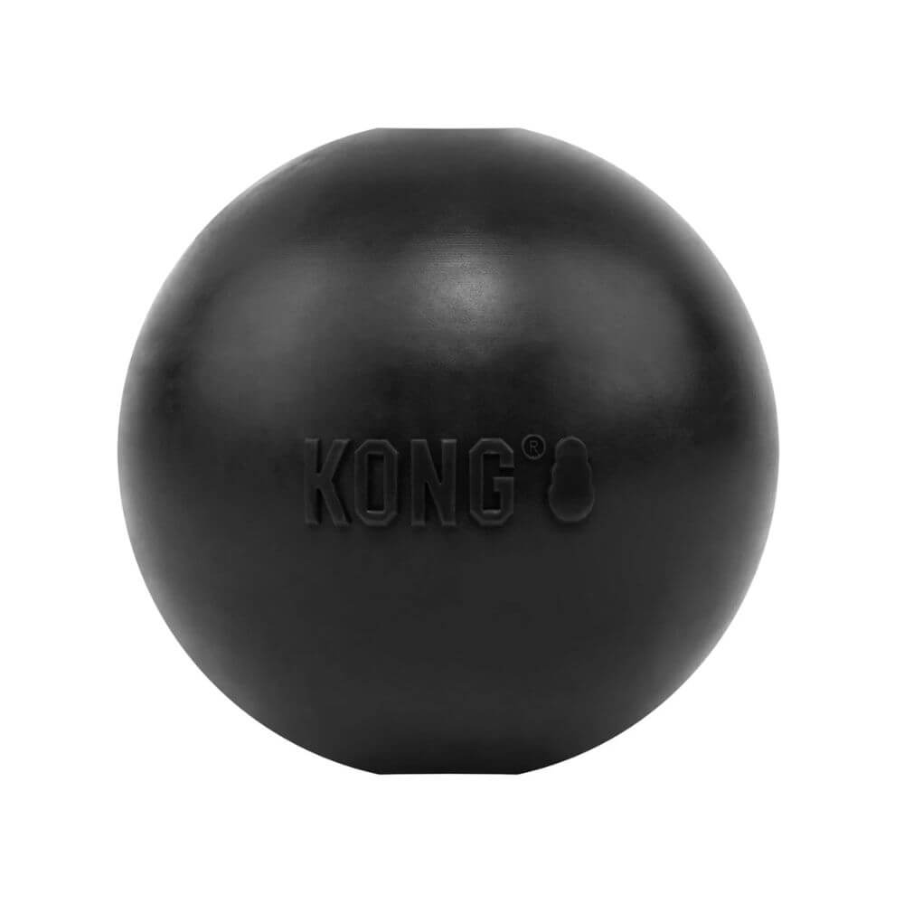 Pelota interactiva KONG Extreme Ball de caucho natural negro de alto rebote, diseñada para perros con mandíbula poderosa