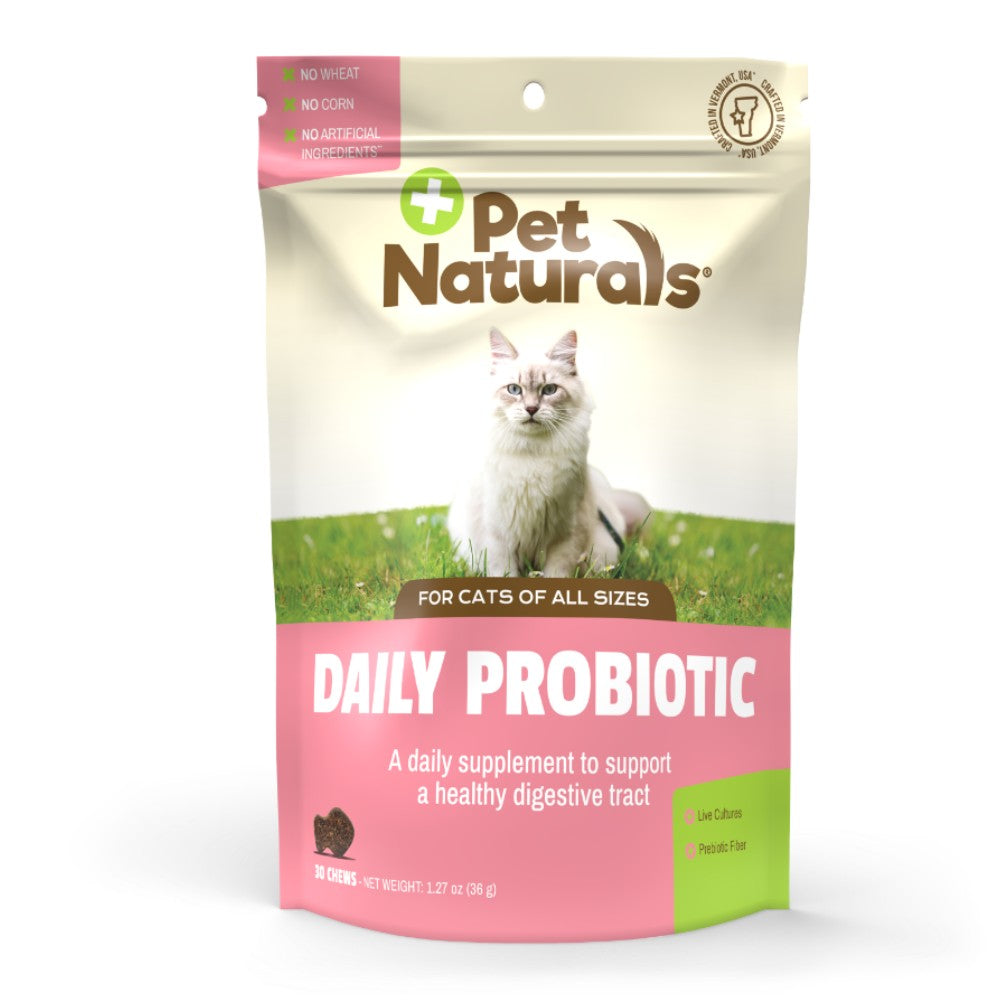 Bolsa frontal de Pet Naturals Daily Probiotic para gatos, suplemento natural y masticable para la salud digestiva, 30 unidades