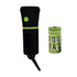 Vista vertical de porta bolsas y dispensador de bolsas caca perros con linterna LED y un rollo individual de Poopa Bag de gran capacidad