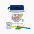 Envase ProDen PlaqueOff Powder para perros de toda edad con sello VOHC Accepted, cuchara dosificadora azul y fórmula 100% natural