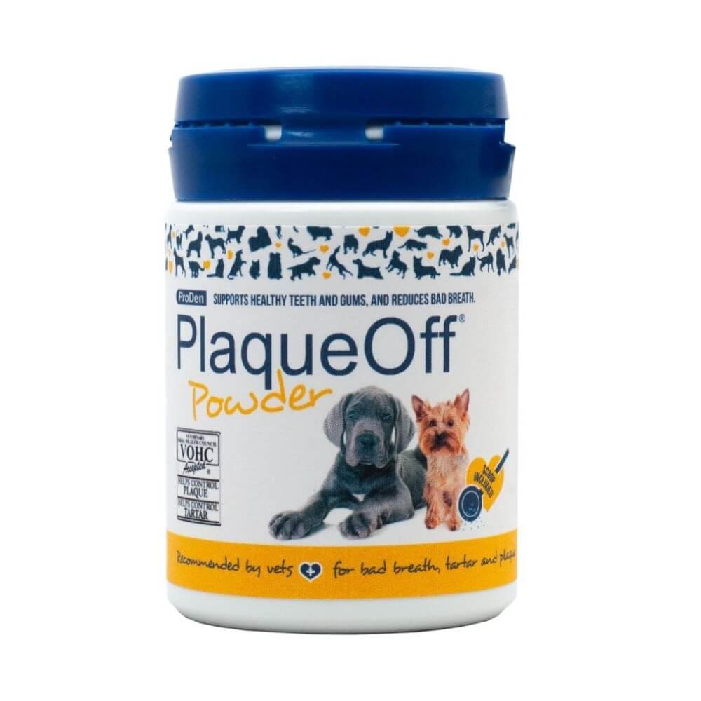 Envase ProDen PlaqueOff Powder: Suplemento dental en polvo para perros de toda edad que previene sarro, placa y mal aliento