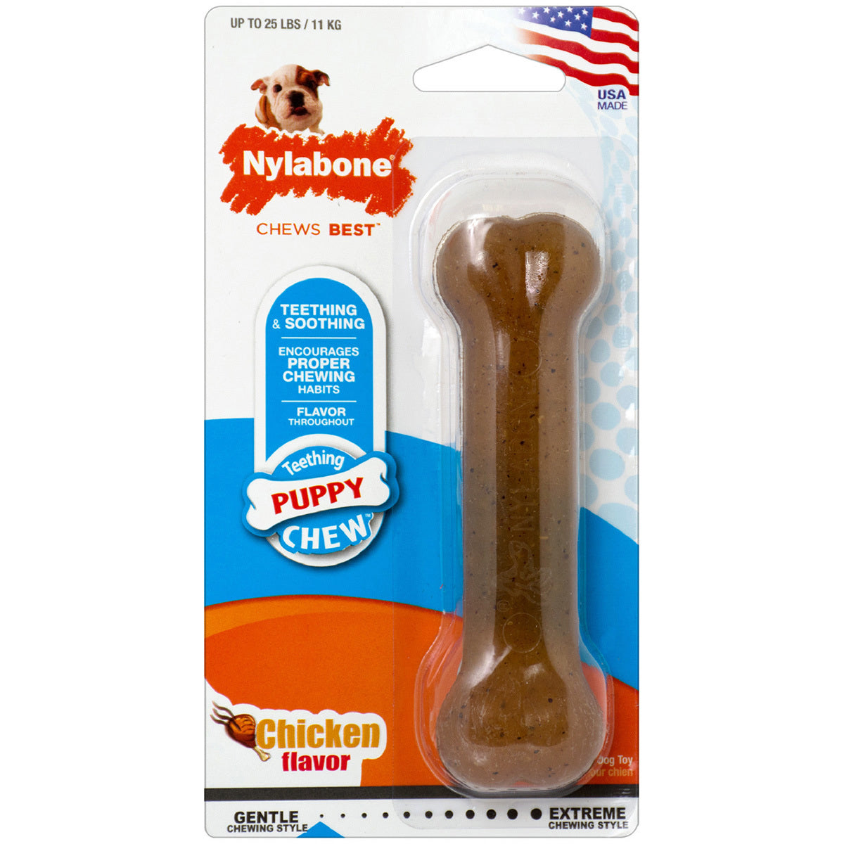 NYLABONE: Juguete Hueso de Perro Puppy Chew con sabor a Pollo (Tallas)