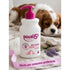 Shampoo Douxo S3 Calm en entorno relajante con flores lavanda y perro de fondo. Cinta rosada con texto Oferta por consumo preferente