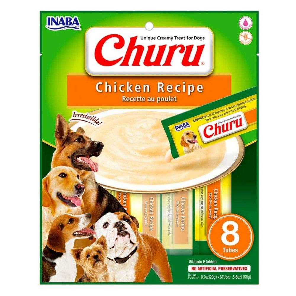 Snacks hidratantes Churu para perros sabor pollo, receta original, ingredientes naturales, 8 tubos. Cómpralo en Maxi Mascotas
